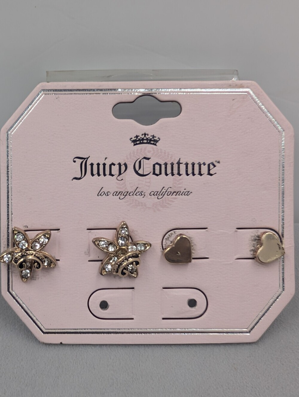 Juicy Couture Crystal Flower & Heart Stud Earrings 2-Pair Set | M184